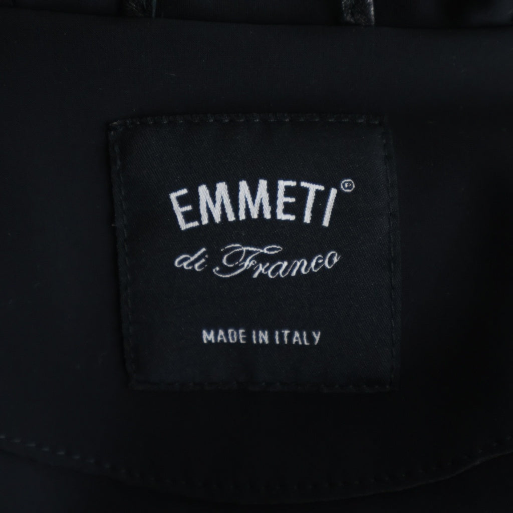 EMMETI(エンメティ) ラムスキン レザー ナイロン切替 フーデッド ジップアップ パーカー ジャケット ブルゾン ブラック