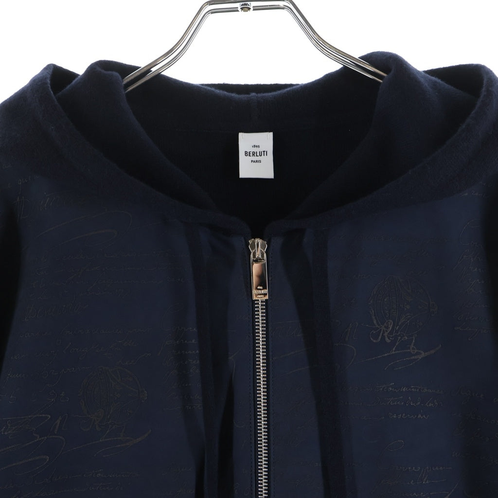 Berluti(ベルルッティ) カリグラフィ カシミヤ ウール レザー ジップアップ パーカー ネイビー R16KCL57YACQ