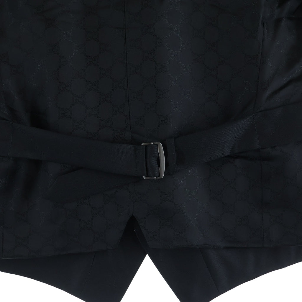 GUCCI(グッチ) ウール ピークドラペル 2B テーラードジャケット スラックスパンツ ジレベスト 3ピース セットアップ スーツ ブラック