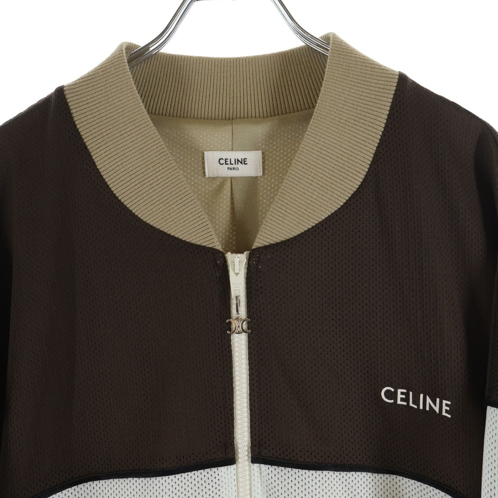 CELINE(セリーヌ) テクニカルメッシュ ロゴプリント トラックジャケット ブラウン/ベージュ 2Y97E070Z.02QE