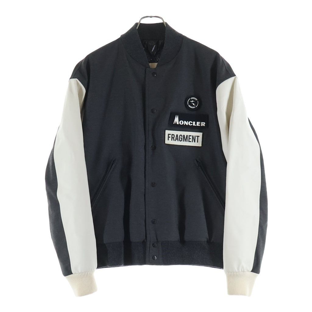 MONCLER(モンクレール) ×FRAGMENT DESIGN SVEN フラグメント ワッペンロゴ 袖レザー切替 ダウンジャケット ブルゾン グレー/ホワイト D209U4031485 549X7