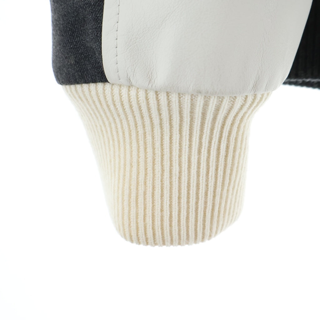 MONCLER(モンクレール) ×FRAGMENT DESIGN SVEN フラグメント ワッペンロゴ 袖レザー切替 ダウンジャケット ブルゾン グレー/ホワイト D209U4031485 549X7