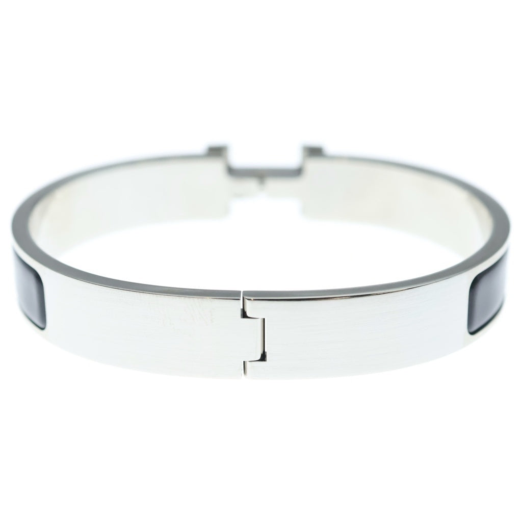 HERMES(エルメス) クリックH ロゴ エナメル バングル ブレスレット ブラック/シルバー レディース