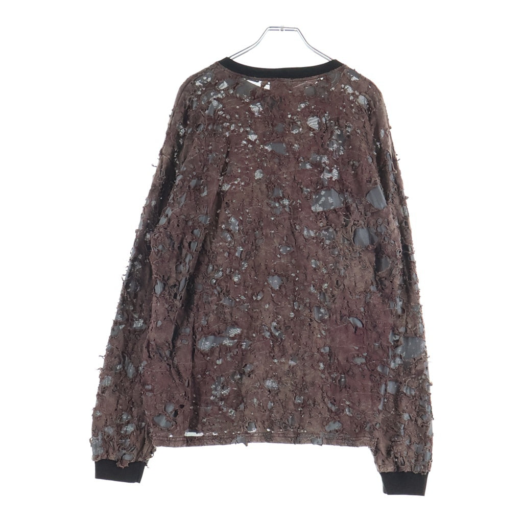 DIESEL(ディーゼル) T-OVERT デストロイド ジャージー ロングスリーブ長袖Tシャツカットソー ブラウン A19516