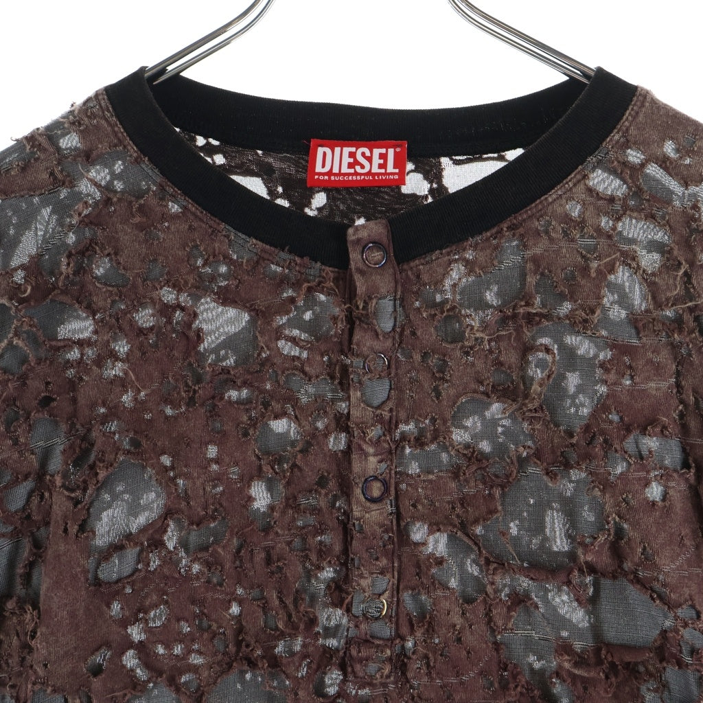 DIESEL(ディーゼル) T-OVERT デストロイド ジャージー ロングスリーブ長袖Tシャツカットソー ブラウン A19516
