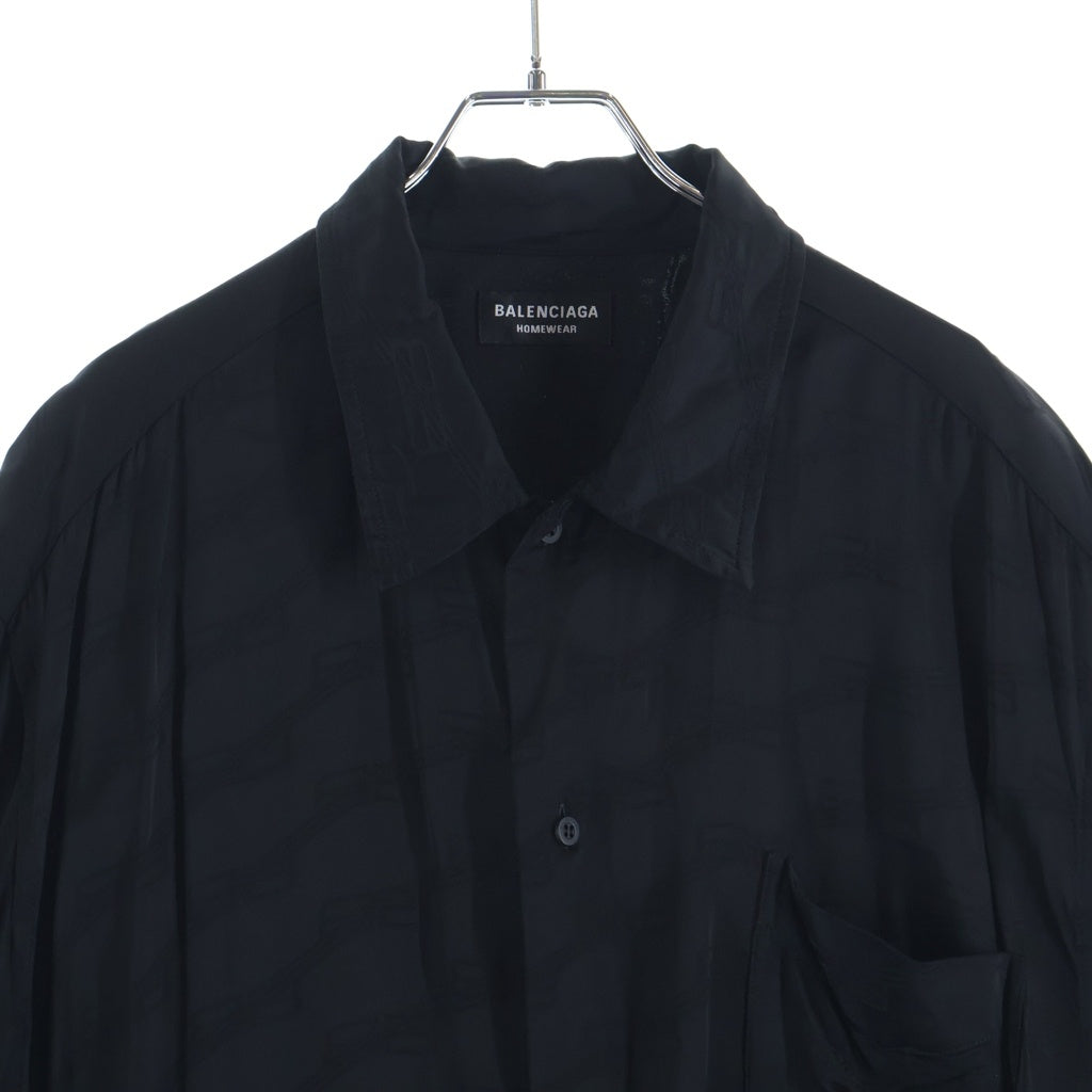 BALENCIAGA(バレンシアガ) ロゴ総柄 シルク 長袖シャツ ブラック 681813 レディース