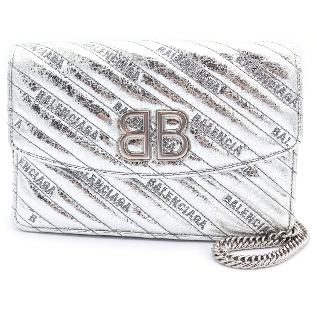 BALENCIAGA(バレンシアガ) BB レザー チェーンショルダーバッグ メタリックシルバー レディース
