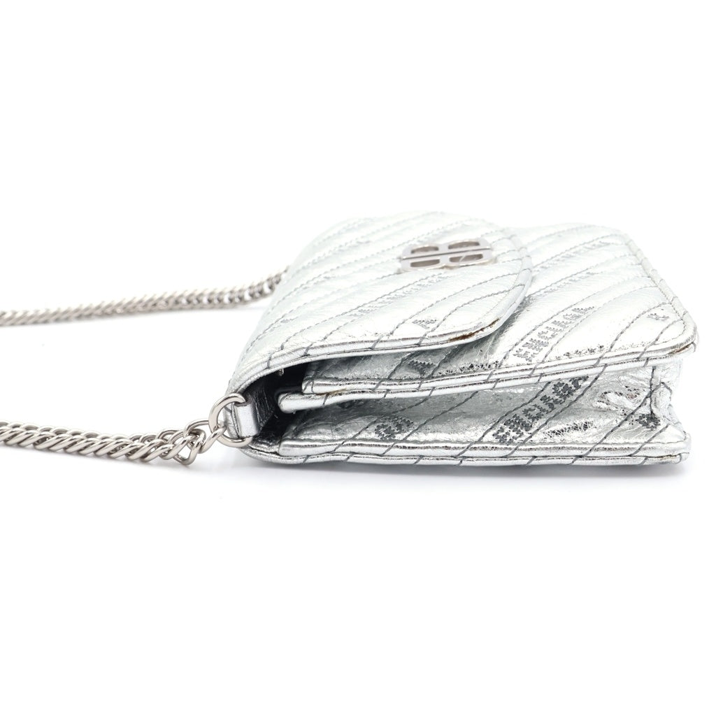 BALENCIAGA(バレンシアガ) BB レザー チェーンショルダーバッグ メタリックシルバー レディース