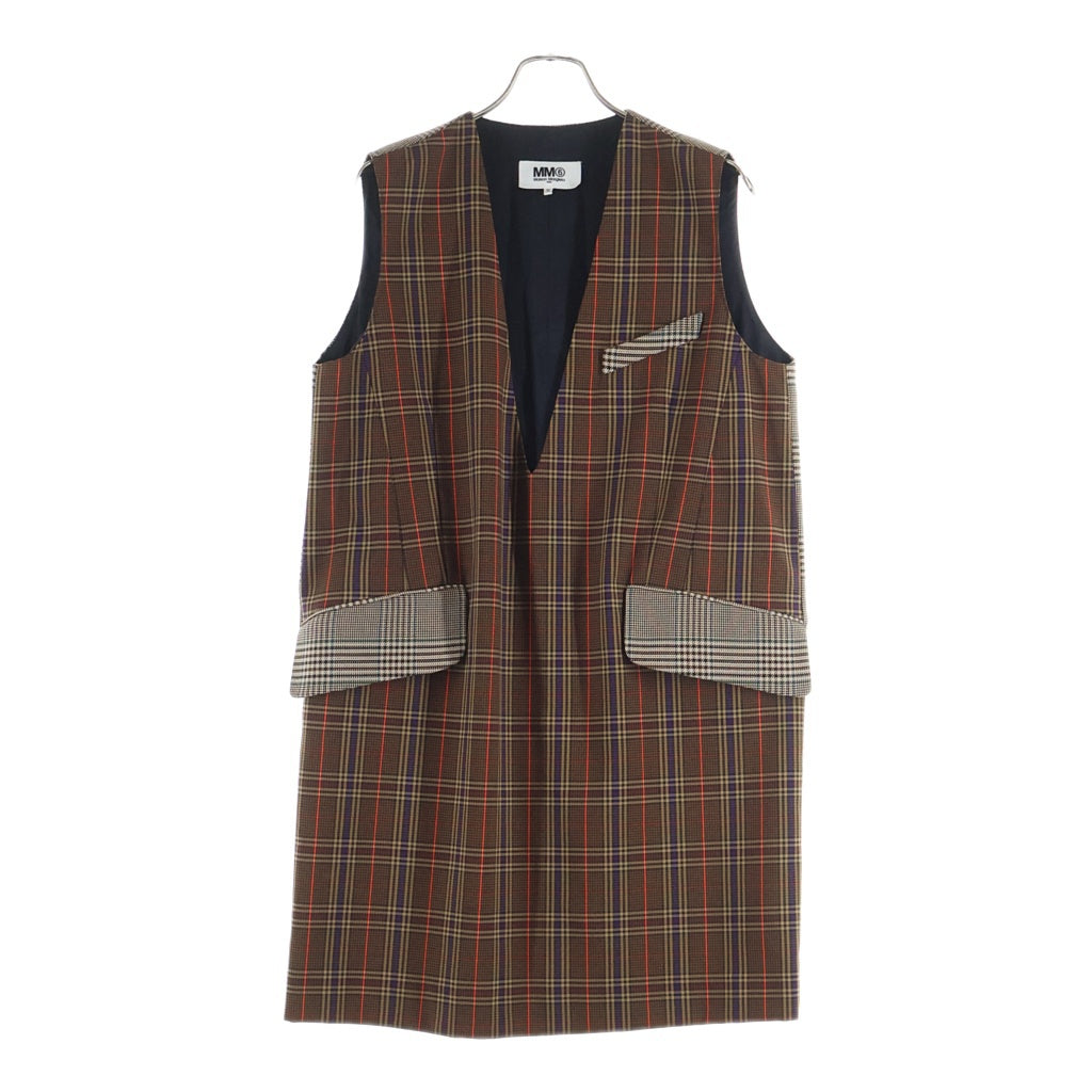 MM6 Maison Margiela(エムエムシックスメゾンマルジェラ) グレンチェック ジャンパースカート ノースリーブワンピース ベスト ブラウン S52CT0410 STN879 レディース