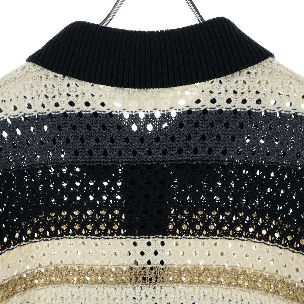 KITH(キス) 23SS Thompson Crochet トンプソン クロシェ 半袖 ニットカーディガン ブラック/ベージュ 23-051-060-0011-2-0