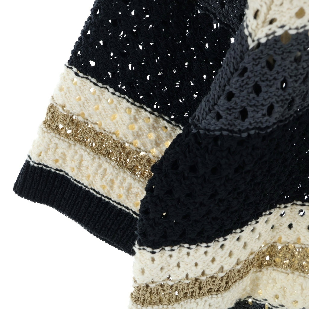 KITH(キス) 23SS Thompson Crochet トンプソン クロシェ 半袖 ニットカーディガン ブラック/ベージュ 23-051-060-0011-2-0