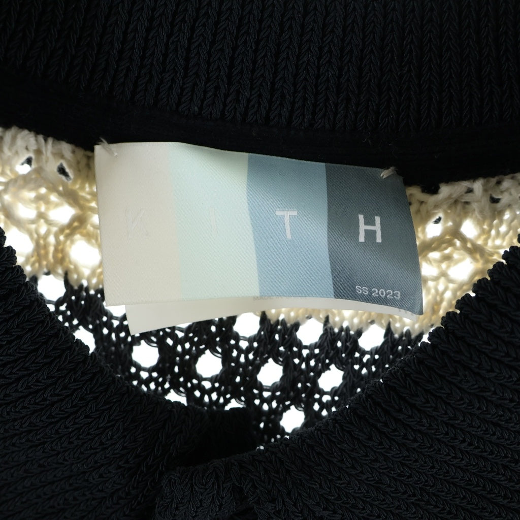 KITH(キス) 23SS Thompson Crochet トンプソン クロシェ 半袖 ニットカーディガン ブラック/ベージュ 23-051-060-0011-2-0