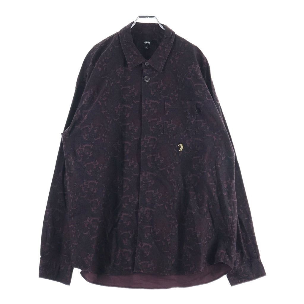 STUSSY(ステューシー) 比翼ボタン コットン ペイズリー長袖シャツ ボルドー 311045