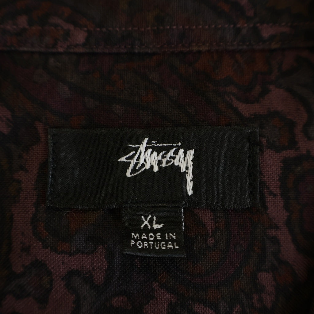 STUSSY(ステューシー) 比翼ボタン コットン ペイズリー長袖シャツ ボルドー 311045