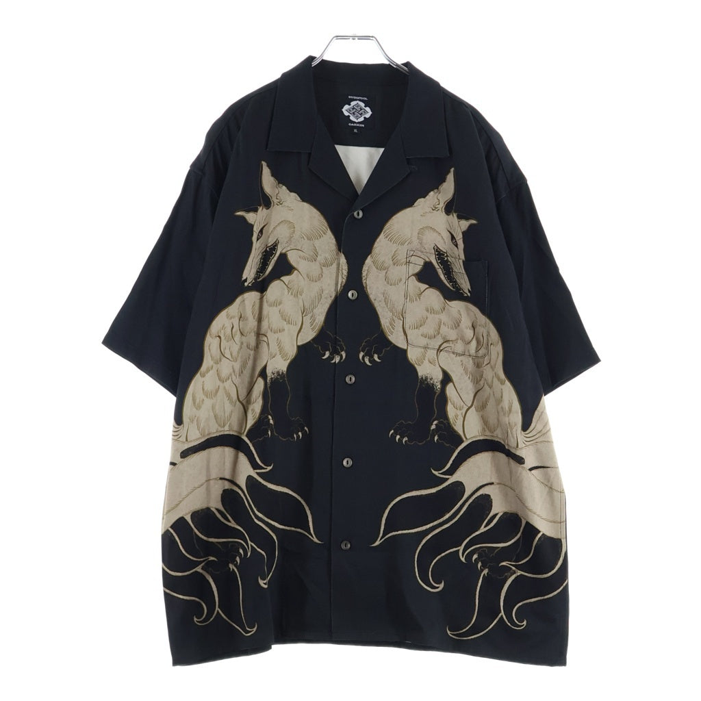 BUDSPOOL(バッズプール) ×GAKKIN ガッキン 総柄 コットンツイル オープンカラー 半袖シャツ ブラック