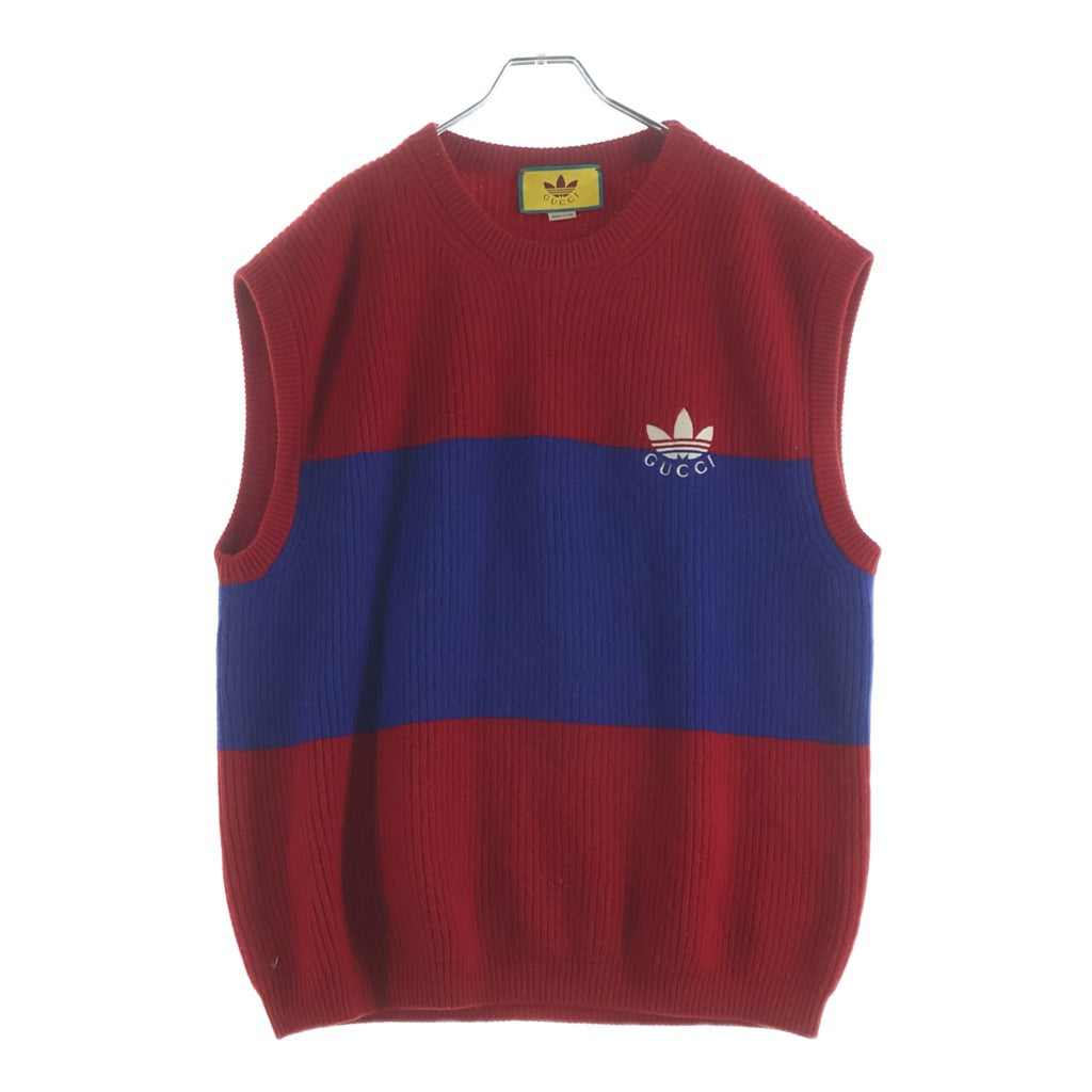 GUCCI(グッチ) ×adidas Logo Knit Vest アディダス ロゴニット ベスト レッド/ブルー 700449 XKCH7