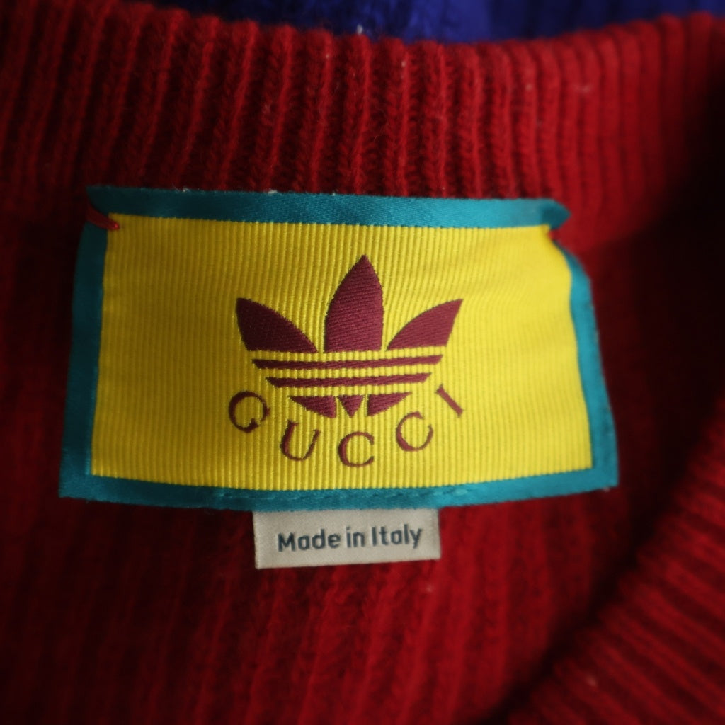 GUCCI(グッチ) ×adidas Logo Knit Vest アディダス ロゴニット ベスト レッド/ブルー 700449 XKCH7