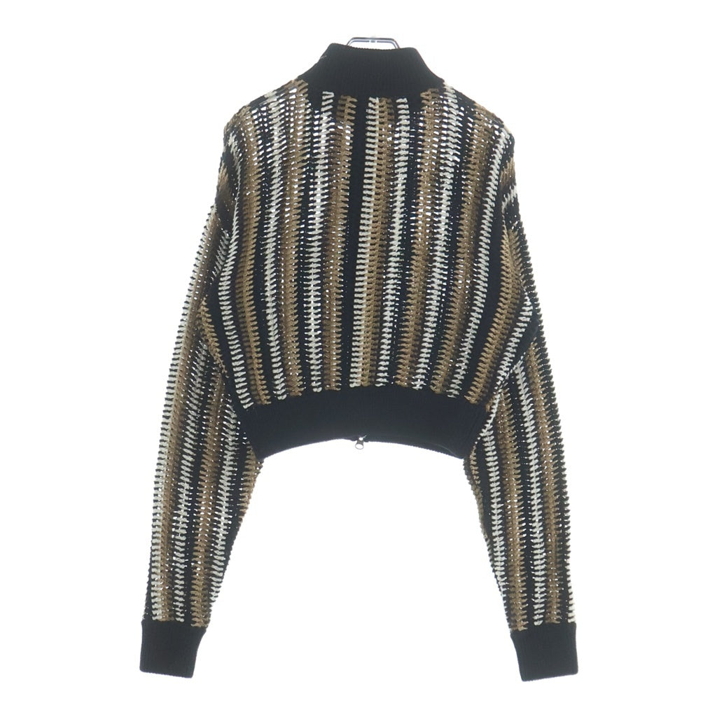 KITH(キス) Crochet Track Jacket Woven Knit Stripe Mock Neck ウーブン モックネック ジップアップストライプトラックジャケット ブラック/ブラウン レディース