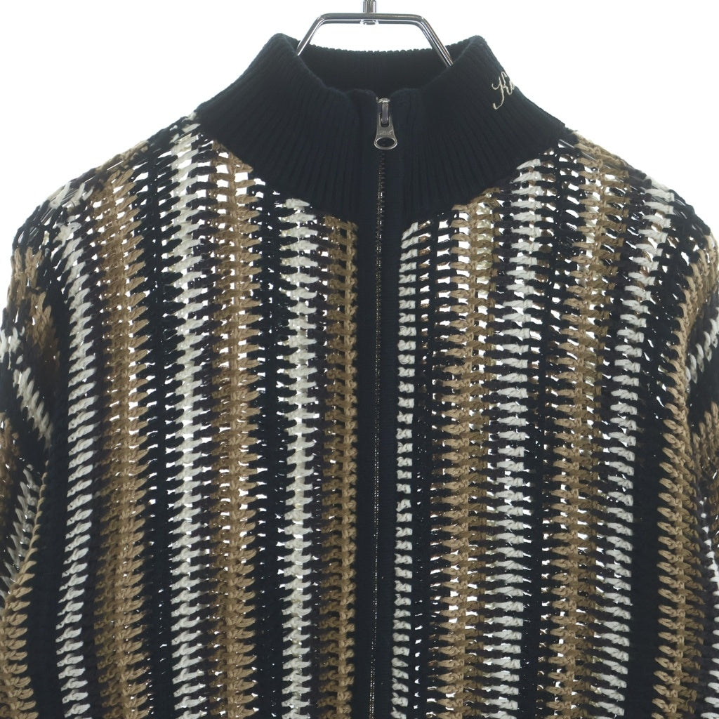 KITH(キス) Crochet Track Jacket Woven Knit Stripe Mock Neck ウーブン モックネック ジップアップストライプトラックジャケット ブラック/ブラウン レディース