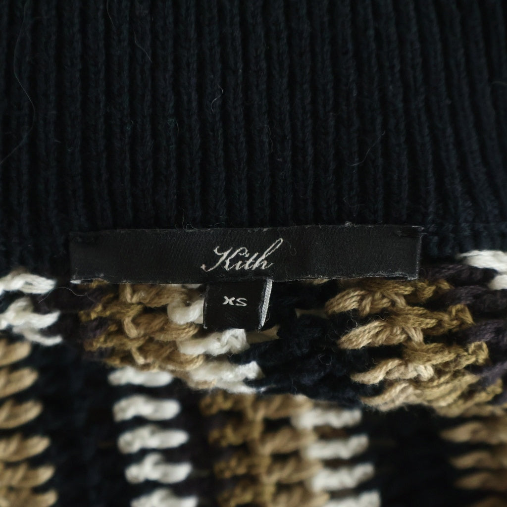 KITH(キス) Crochet Track Jacket Woven Knit Stripe Mock Neck ウーブン モックネック ジップアップストライプトラックジャケット ブラック/ブラウン レディース
