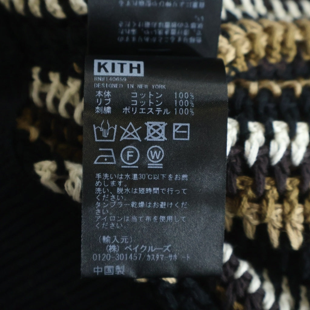 KITH(キス) Crochet Track Jacket Woven Knit Stripe Mock Neck ウーブン モックネック ジップアップストライプトラックジャケット ブラック/ブラウン レディース