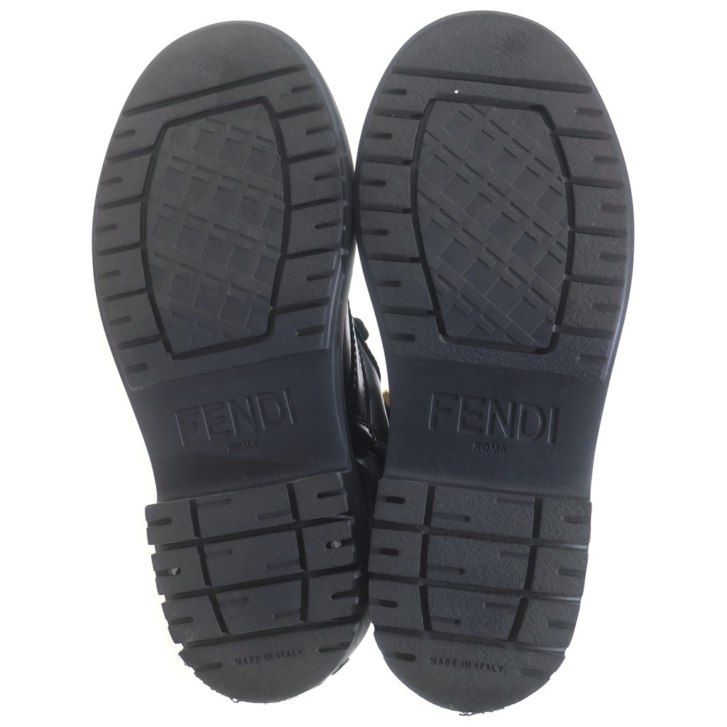 FENDI(フェンディ) ロゴプレート サイドジップ レースアップ レザーバイカーブーツ ブラック レディース 36 1/2