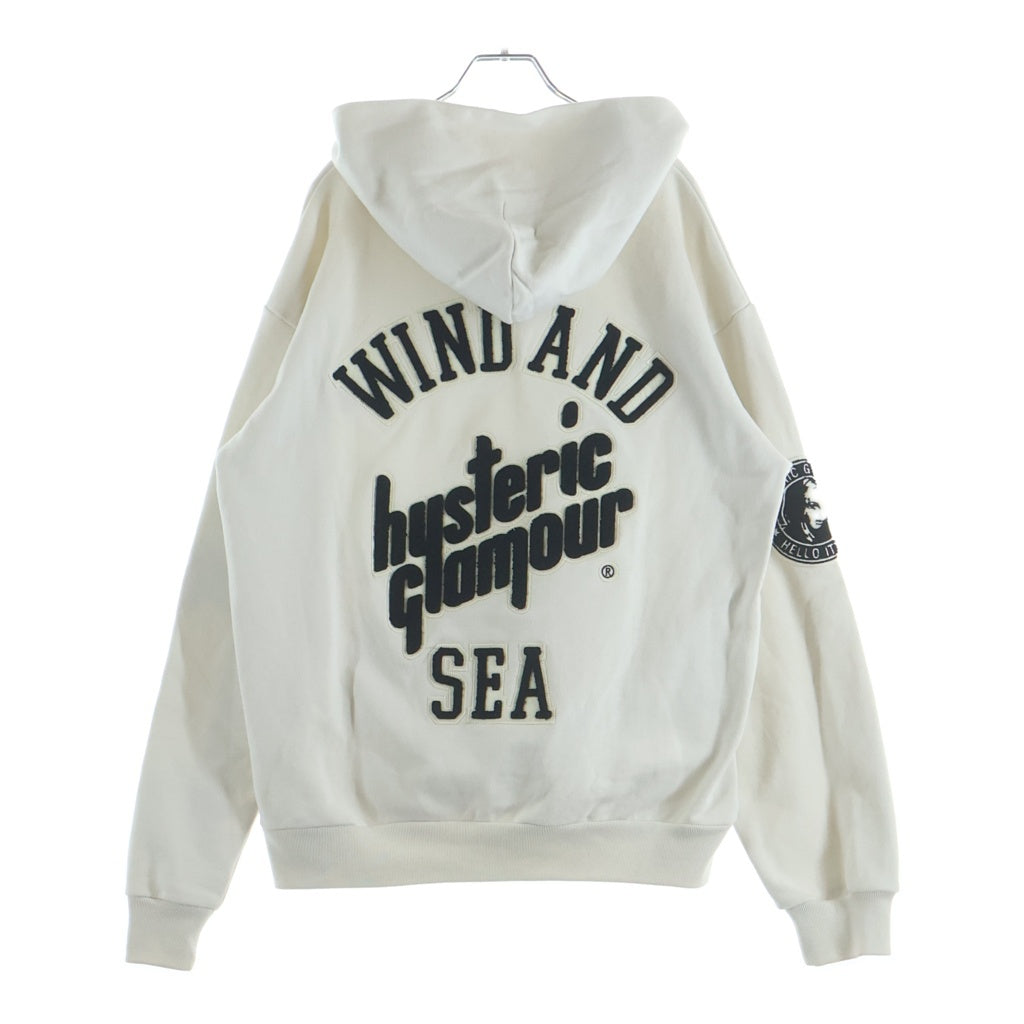 HYSTERIC GLAMOUR(ヒステリックグラマー) ×WIND AND SEA ウィンダンシー コラボワッペン付き スウェットプルオーバーパーカー ホワイト WDS-C-HYS-23-AP-Q1-15