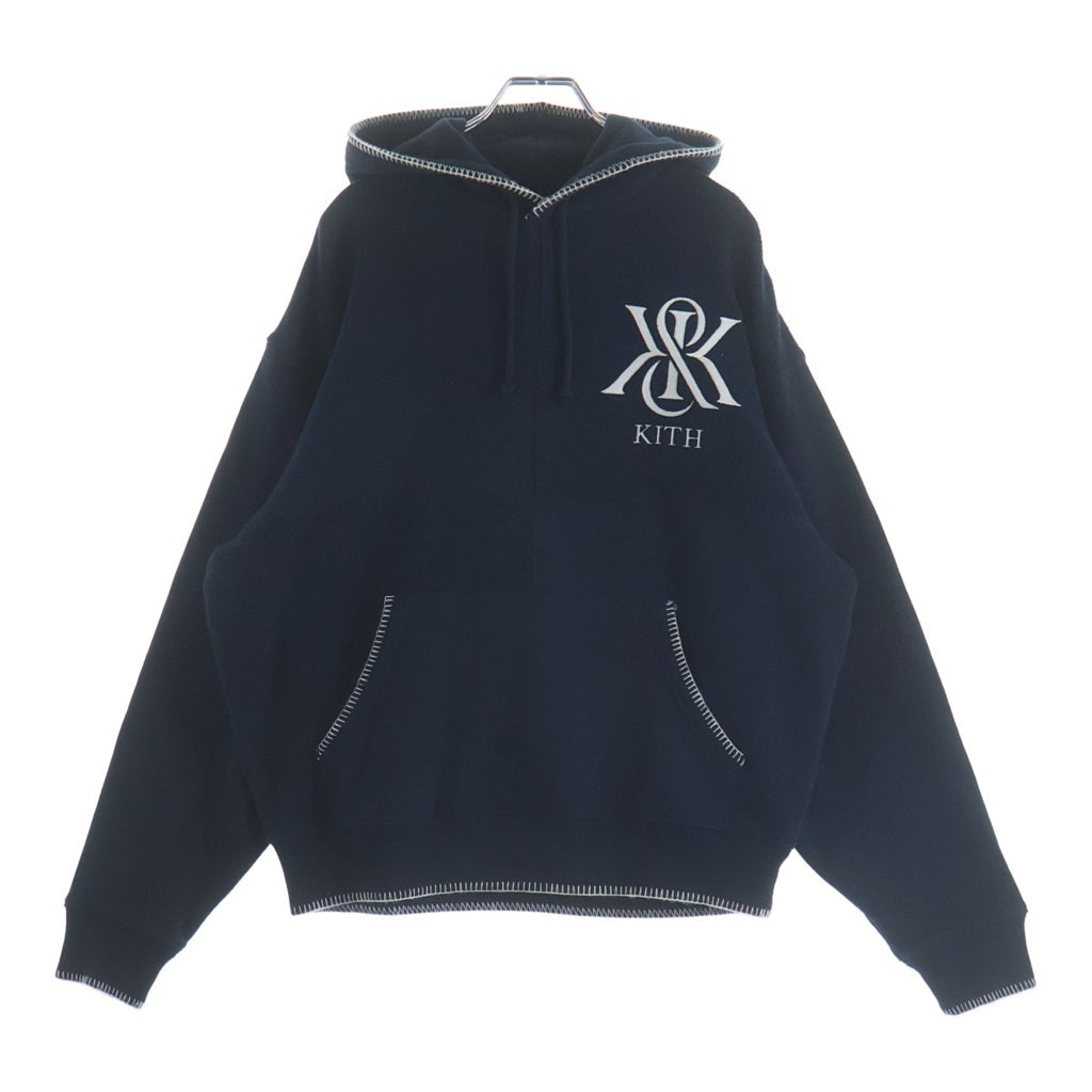 KITH(キス) Panelled Nelson Hoodie パイル地 コットン 切り替え プルオーバースウェットパーカー ネイビー レディース