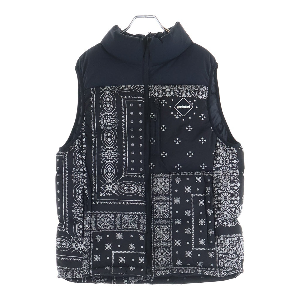 F.C.R.B./F.C.Real Bristol/FCRB(エフシーアールビー/エフシーレアルブリストル) 22AW DOWN VEST ペイズリー総柄 ダブルジップ ダウンベスト ブラック FCRB-222043