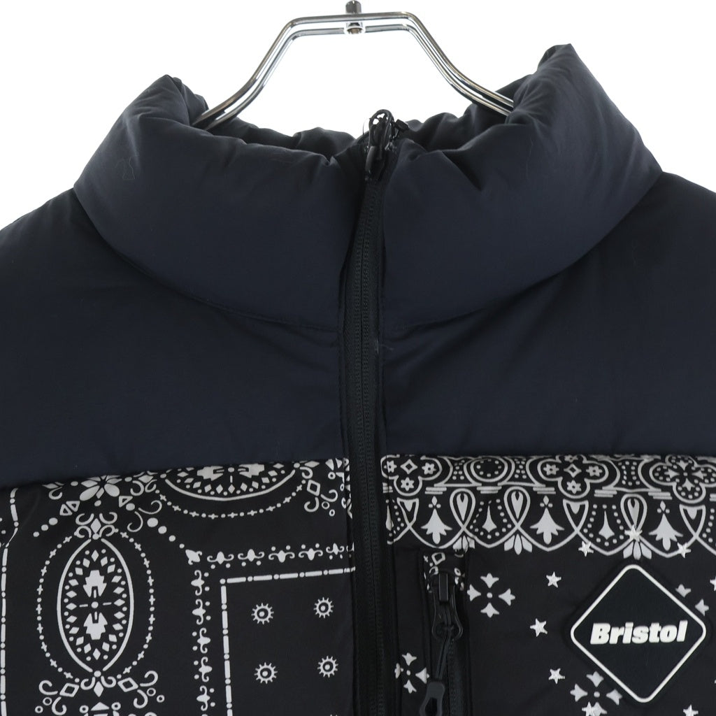F.C.R.B./F.C.Real Bristol/FCRB(エフシーアールビー/エフシーレアルブリストル) 22AW DOWN VEST ペイズリー総柄 ダブルジップ ダウンベスト ブラック FCRB-222043