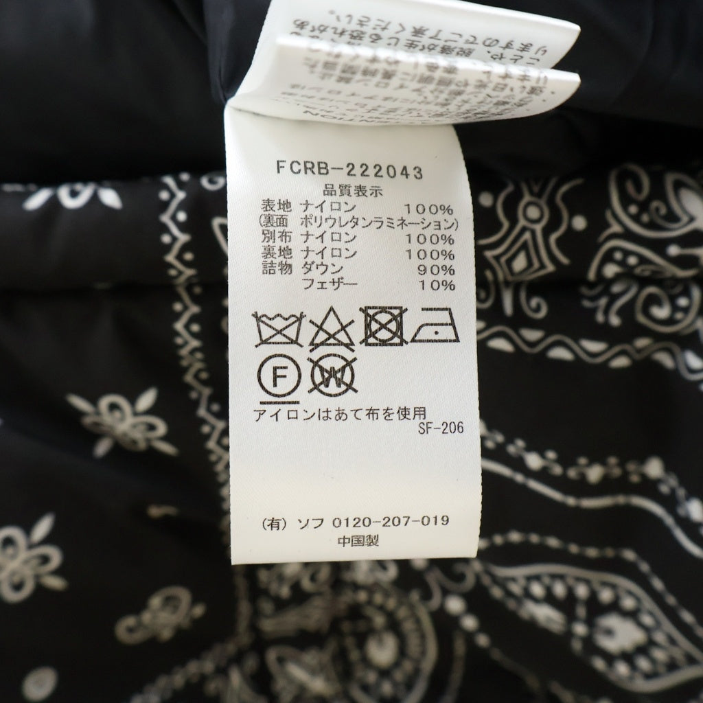 F.C.R.B./F.C.Real Bristol/FCRB(エフシーアールビー/エフシーレアルブリストル) 22AW DOWN VEST ペイズリー総柄 ダブルジップ ダウンベスト ブラック FCRB-222043
