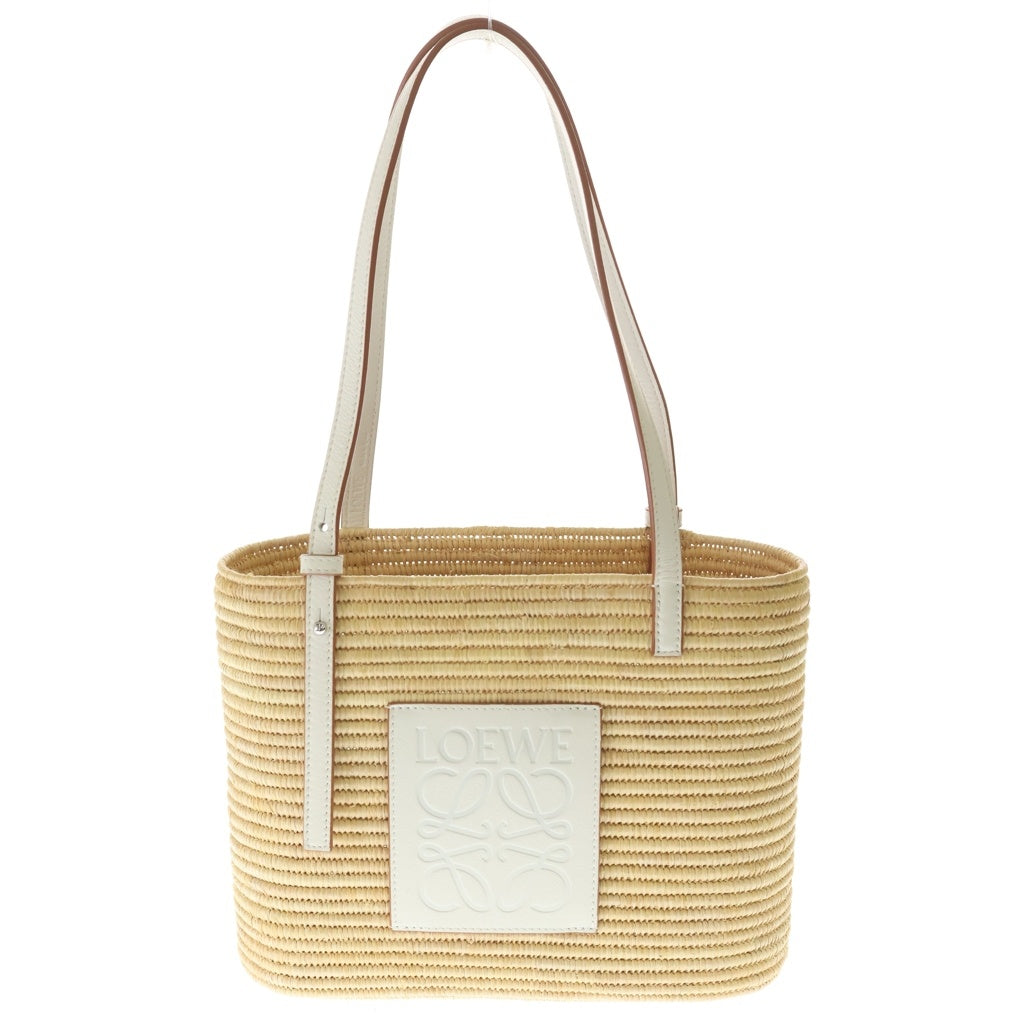 LOEWE(ロエベ) アングラム スクエア トリミング ラフィア スモール バスケットバッグ ハンドバッグ ベージュ/ホワイト A223099X02 レディース