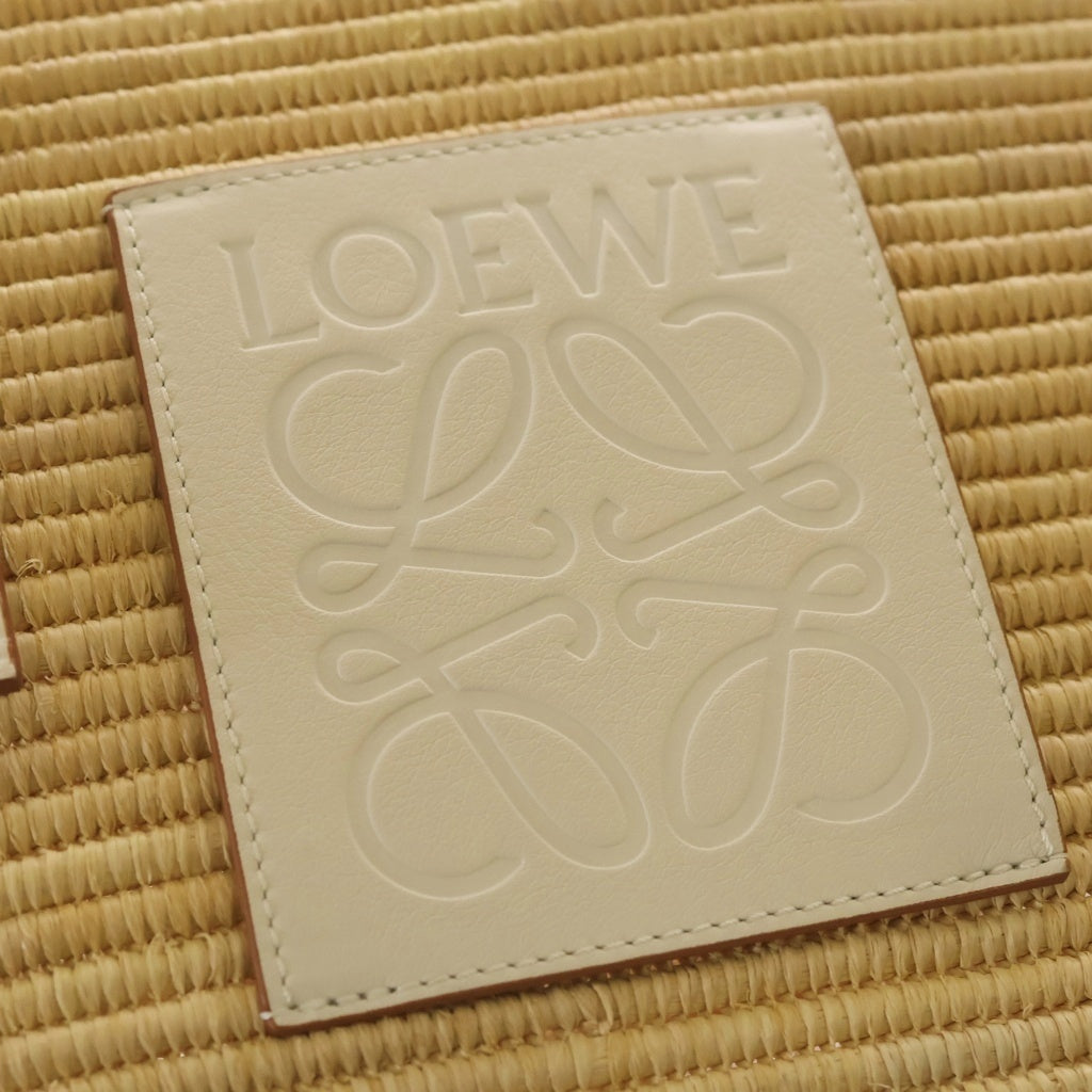 LOEWE(ロエベ) アングラム スクエア トリミング ラフィア スモール バスケットバッグ ハンドバッグ ベージュ/ホワイト A223099X02 レディース