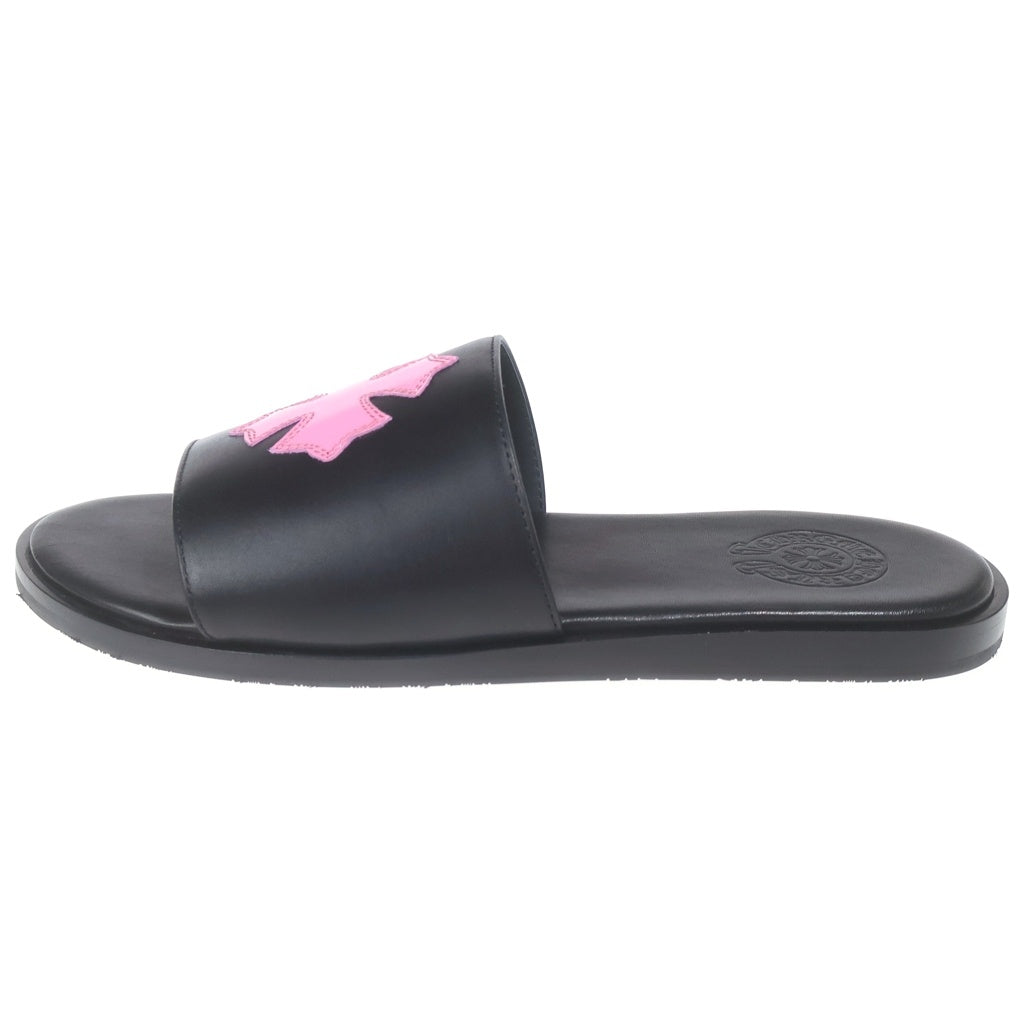 CHROME HEARTS クロムハーツ CH SLIDE LEATHER CHプラスパッチ レザー サンダル ブラック/ピンク CHROME HEARTS(クロムハーツ) CH SLIDE LEATHER CHプラスパッチ レザー