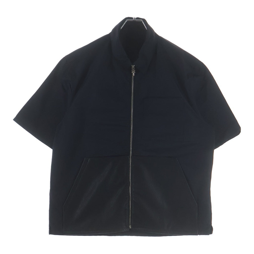 CHROME HEARTS(クロムハーツ) Y NOT ワイノット カーペンター レザーポケット クロスパッチ ナイロン ダガージップ 半袖シャツジャケット ブラック