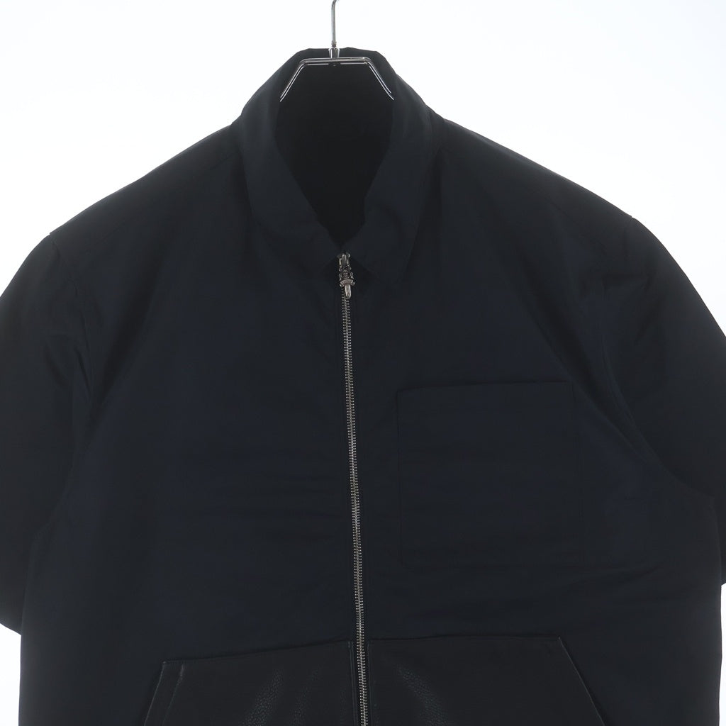 CHROME HEARTS(クロムハーツ) Y NOT ワイノット カーペンター レザーポケット クロスパッチ ナイロン ダガージップ 半袖シャツジャケット ブラック
