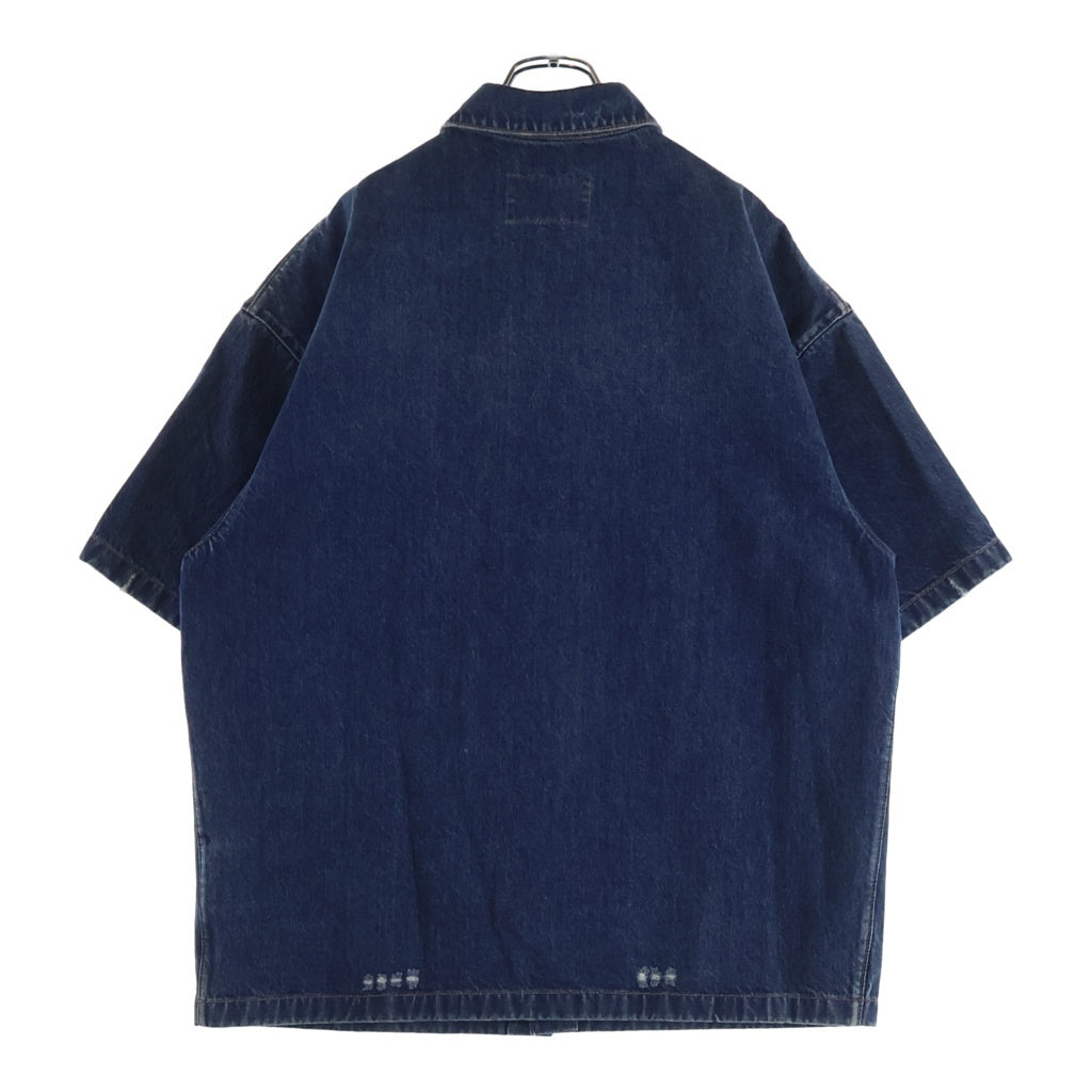 PRADA(プラダ) トライアングルロゴプレート ダメージ加工 デニム 半袖シャツ インディゴ GEC067 S212 10GG