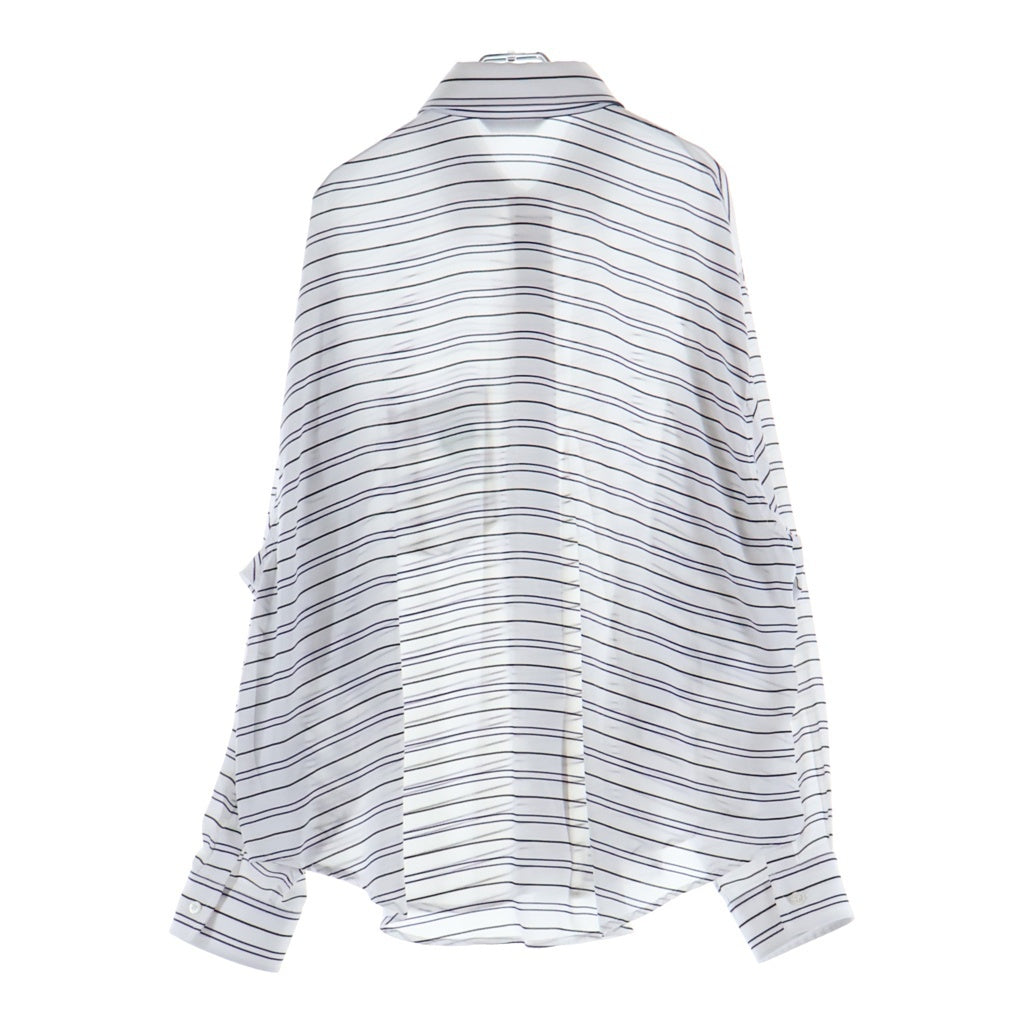 BALENCIAGA(バレンシアガ) Fluid Shirt フルイドシャツ ロゴ刺繍 ポリエステル ストライプ 長袖シャツ ホワイト レディース 830998 TSLF5