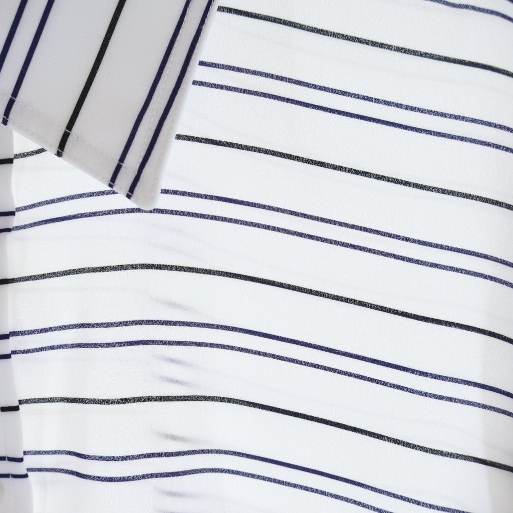 BALENCIAGA(バレンシアガ) Fluid Shirt フルイドシャツ ロゴ刺繍 ポリエステル ストライプ 長袖シャツ ホワイト レディース 830998 TSLF5
