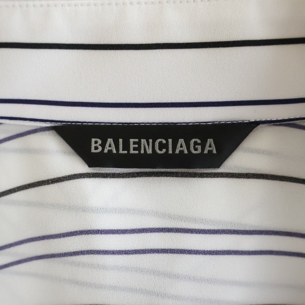 BALENCIAGA(バレンシアガ) Fluid Shirt フルイドシャツ ロゴ刺繍 ポリエステル ストライプ 長袖シャツ ホワイト レディース 830998 TSLF5