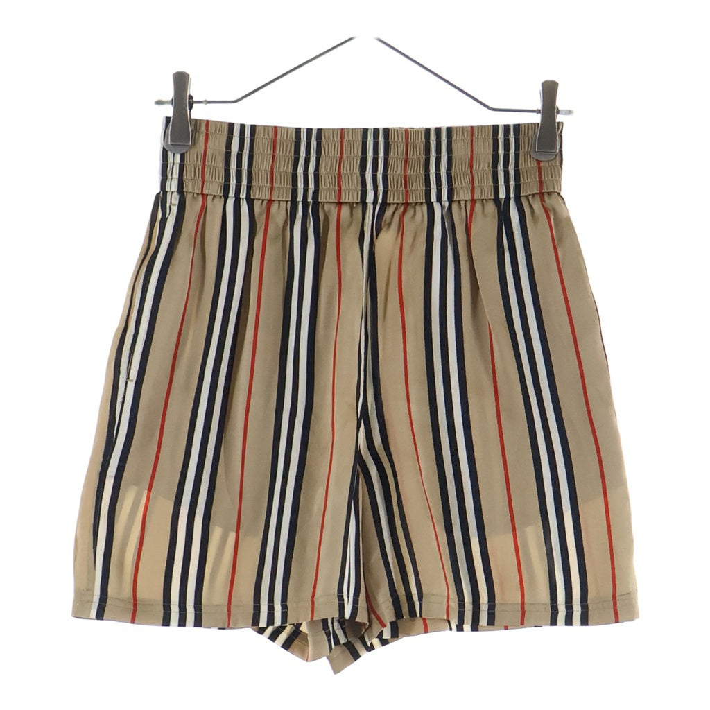 BURBERRY(バーバリー) アイコンストライプ リブウエスト シルク ショートパンツ ハーフパンツ ショーツ ブラウン レディース 8014286