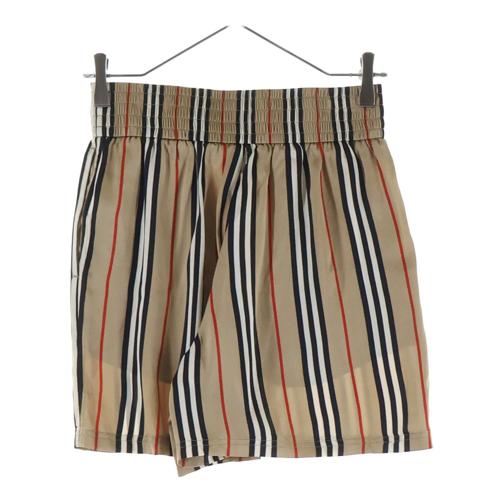 BURBERRY(バーバリー) アイコンストライプ リブウエスト シルク ショートパンツ ハーフパンツ ショーツ ブラウン レディース 8014286