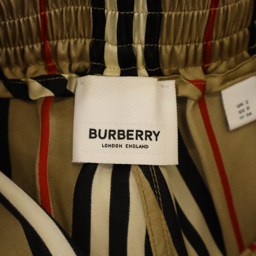 BURBERRY(バーバリー) アイコンストライプ リブウエスト シルク ショートパンツ ハーフパンツ ショーツ ブラウン レディース 8014286