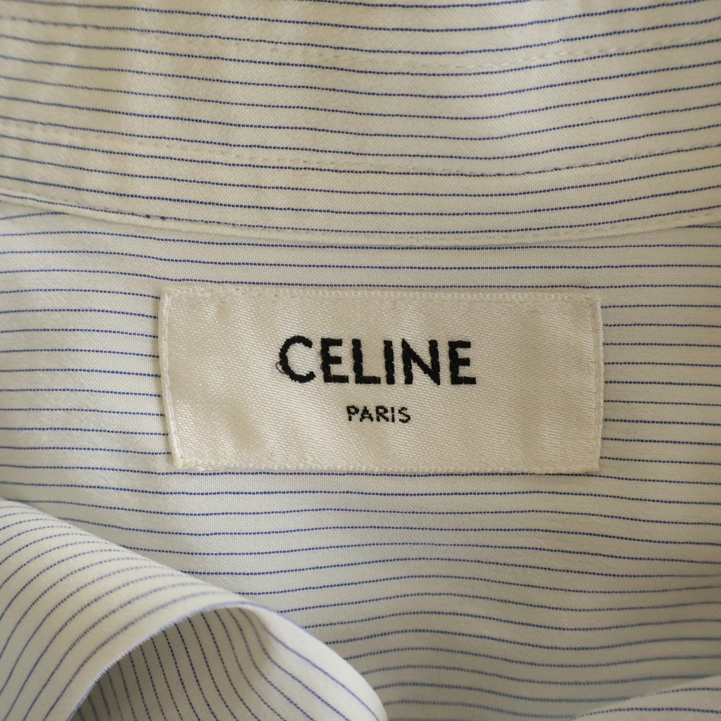 CELINE(セリーヌ) ストライプ シルク ボウタイ 長袖シャツ ブラウス ホワイト レディース 2C784109I