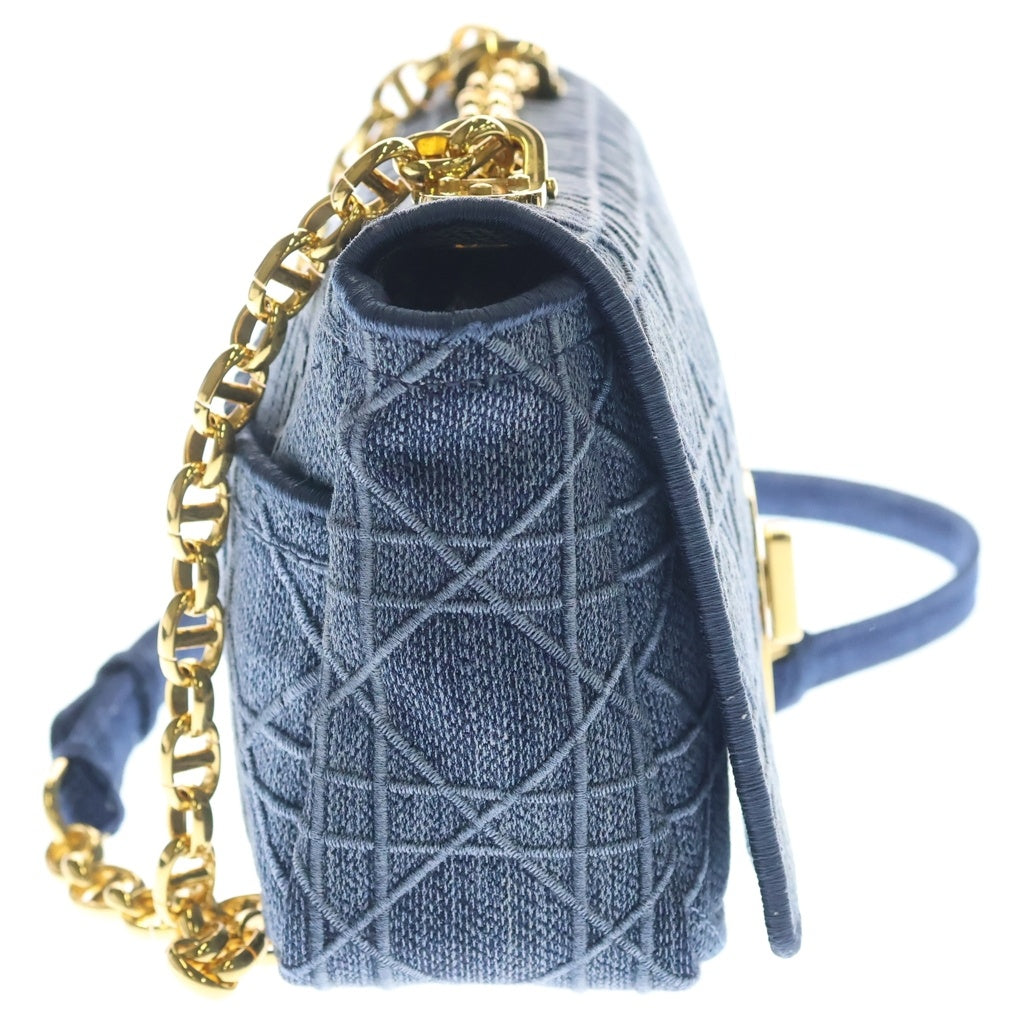 Christian Dior(クリスチャンディオール) カナージュ カロ デニム チェーンショルダーバッグ ゴールド金具 インディゴ レディース