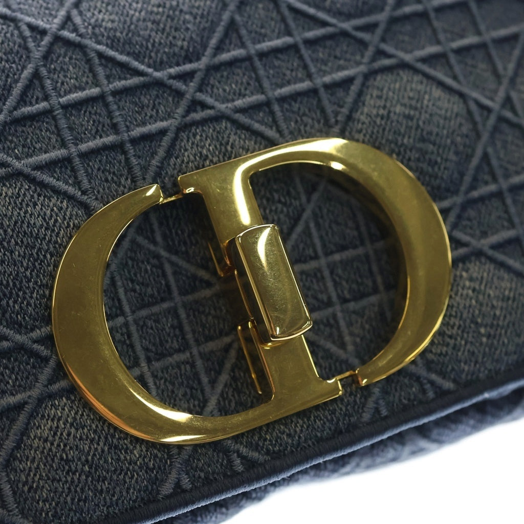 Christian Dior(クリスチャンディオール) カナージュ カロ デニム チェーンショルダーバッグ ゴールド金具 インディゴ レディース