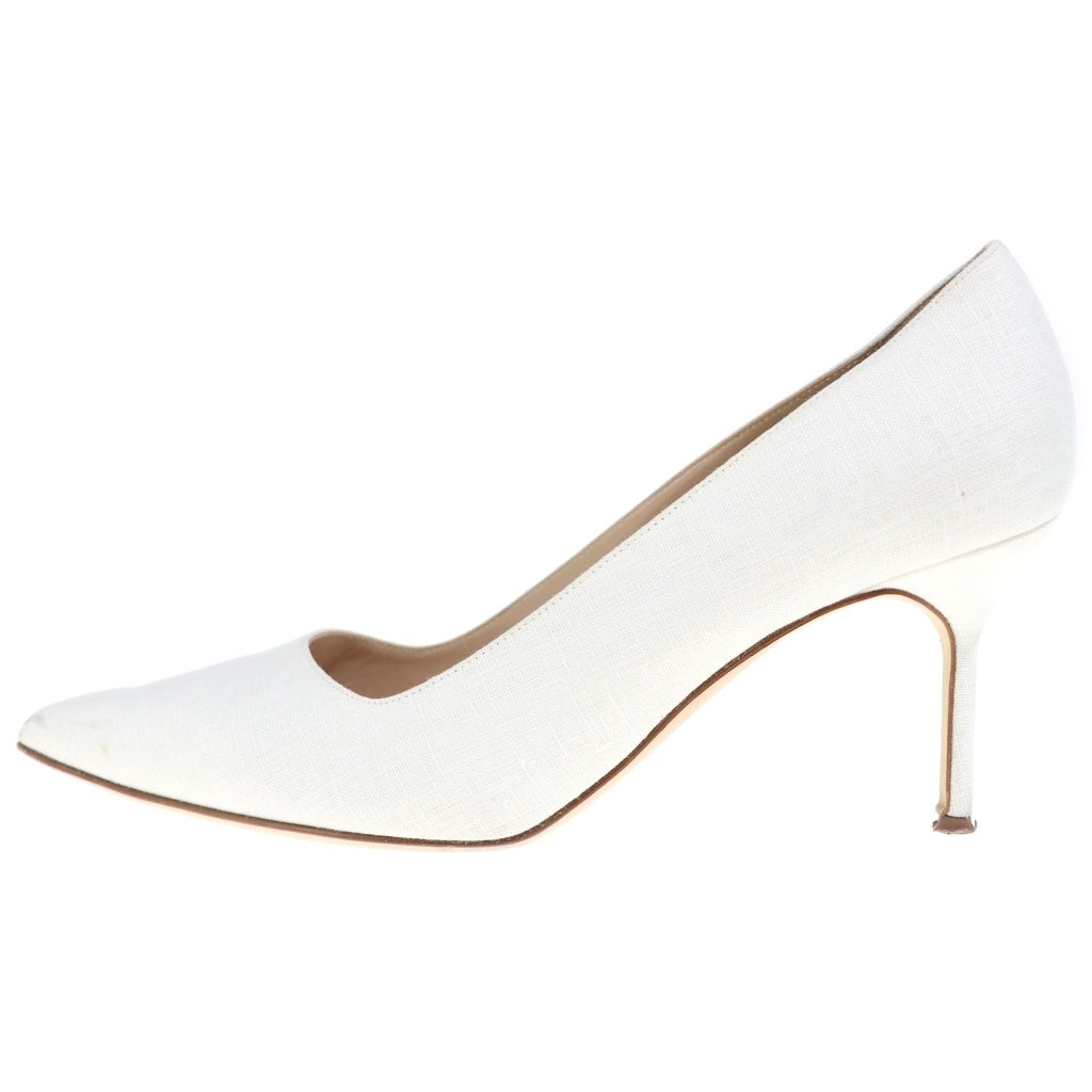 MANOLO BLAHNIK(マノロブラニク) ポインテッドトゥ キャンバス ヒール パンプス ホワイト レディース