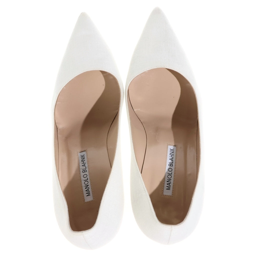 MANOLO BLAHNIK(マノロブラニク) ポインテッドトゥ キャンバス ヒール パンプス ホワイト レディース