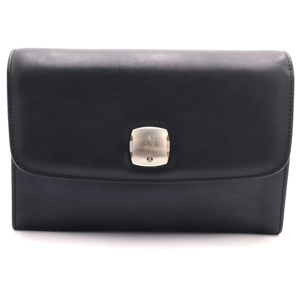 dunhill(ダンヒル) 隠しハンドル付き シルバー金具 レザー クラッチバッグ ブラック