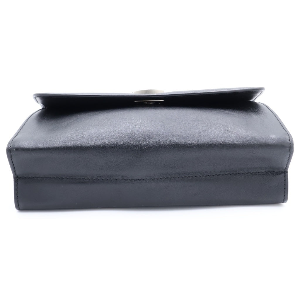 dunhill(ダンヒル) 隠しハンドル付き シルバー金具 レザー クラッチバッグ ブラック